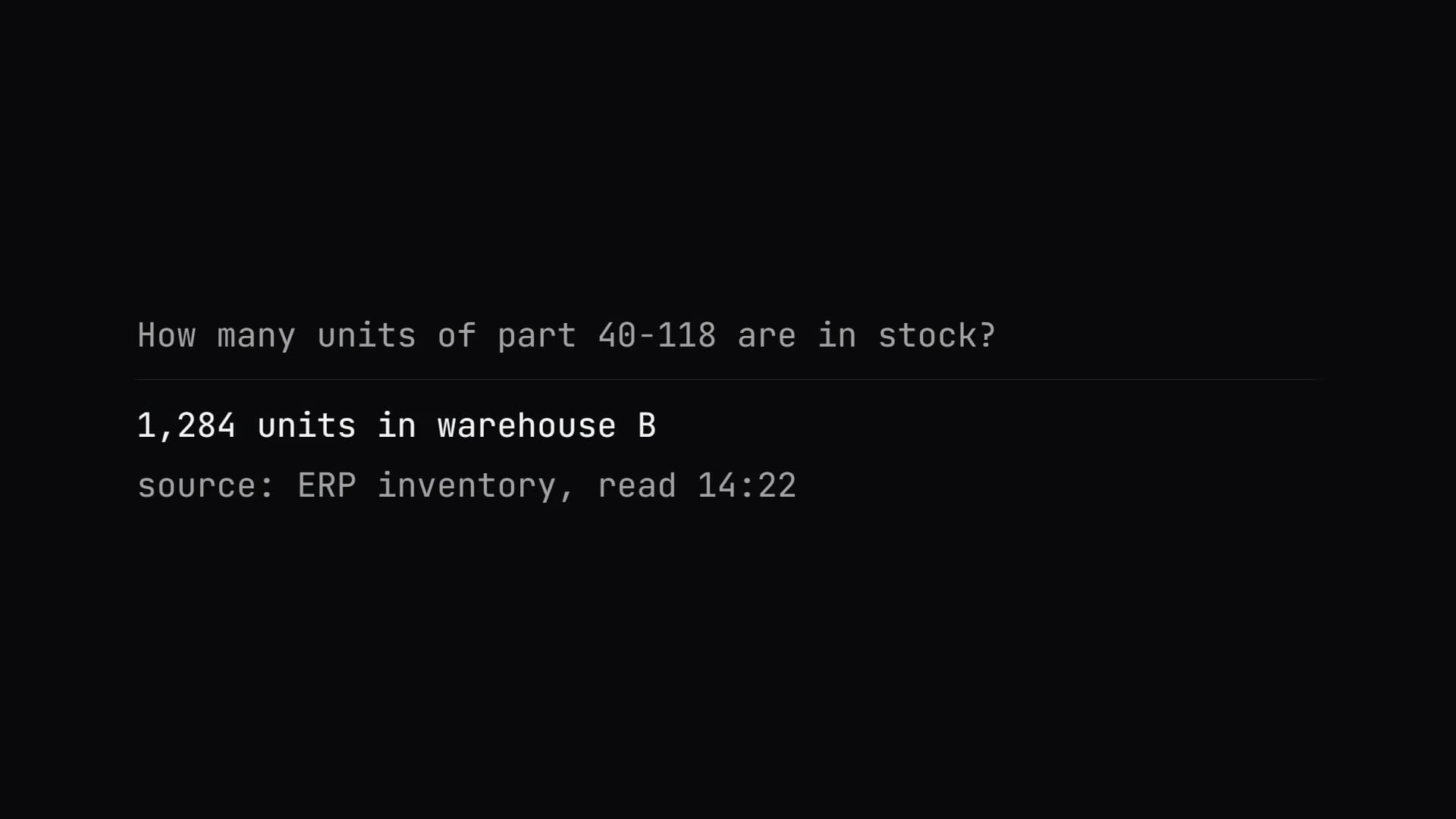 An assistant wired into the systems: a stock figure with ERP named as its source, live