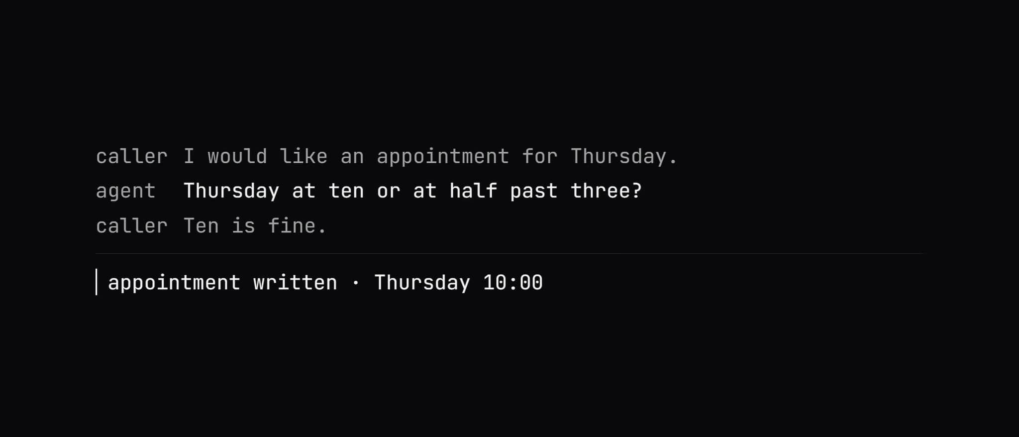 Screenshot · Transcript and the action it triggered